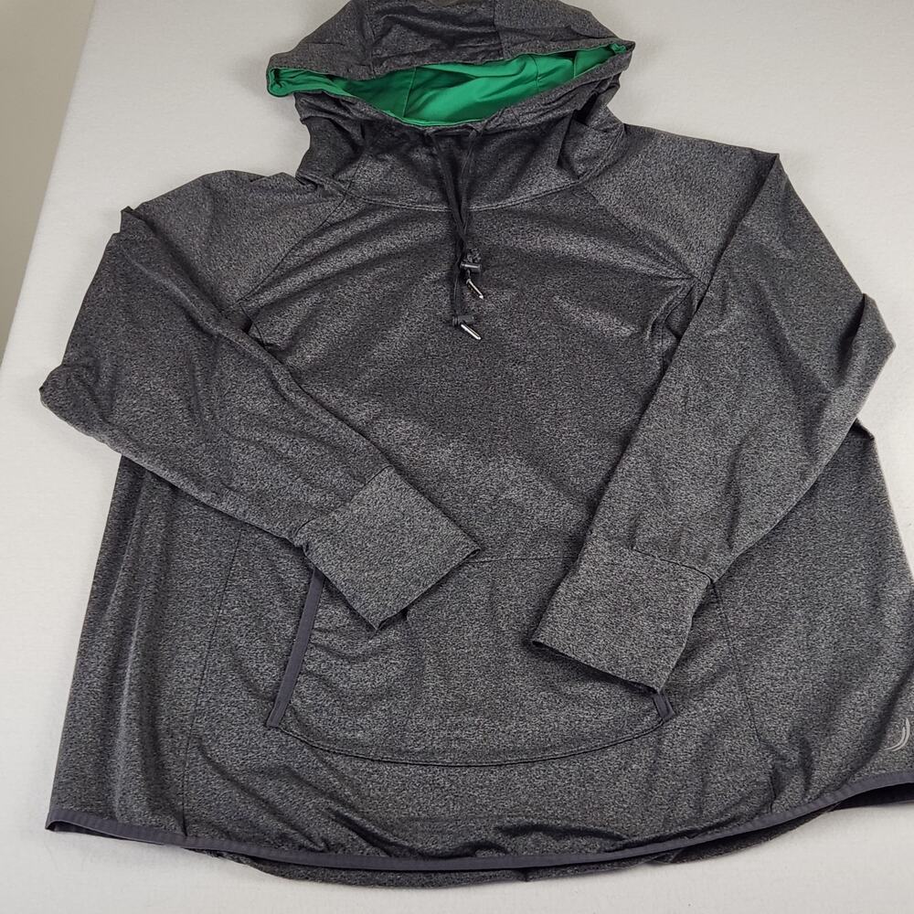 Exertek Women's 3X Activewear Top Gray Pullover Green Hood Polyester